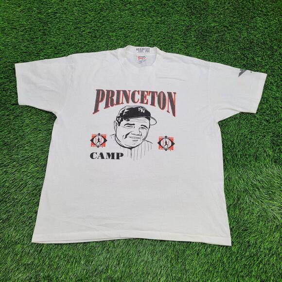 Vintage 90s Princeton Baseball Shirt L/XL 23x27 Babe-Ruth Camp - Picture 1 of 14
